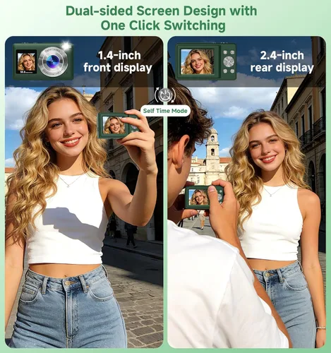 Vista 2 de Cámara digital, cámara digital de pantalla dual de 56 MP mejorada en 2026, cámaras compactas con batería integrada con zoom de 16X, cámaras de viaje
