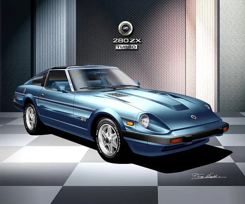Vista 2 de 1982-1983 Datsun 280 ZX Turbo Fine Art Prints By Danny Whitfield (Size 20 x 24, BURUNDY MIST)