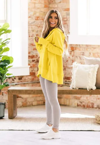 Vista 3 de Zwurew Sudadera casual con capucha Henley con cuello en V y bolsillo para mujer