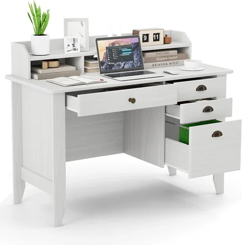 Vista 9 de Escritorio para computadora de 48 pulgadas con 4 cajones de almacenamiento y mesa ejecutiva de madera para PC y portátil