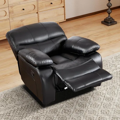 Vista 6 de EBELLO Americana - Silla reclinable manual de piel sintética, sofá reclinable individual minimalista con reposapiés, reposacabezas y reposabrazos