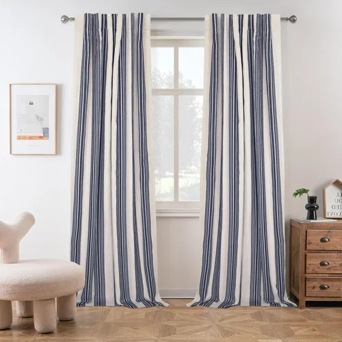 Vista 49 de DriftAway Chris Linen - Cortinas opacas con capa térmica y reductora de sonido, 63 pulgadas de largo para dormitorio, cortinas estampadas a rayas