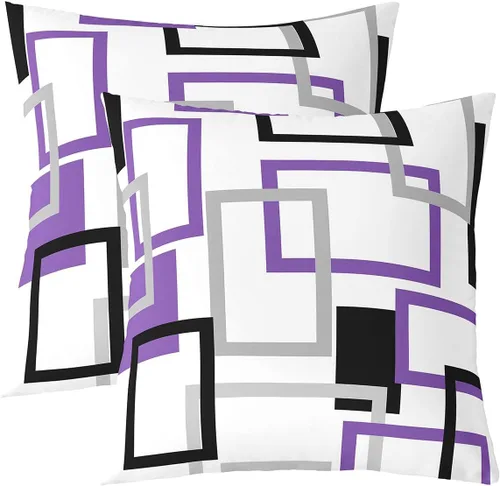 Vista 9 de Paquete de 2 fundas de almohada decorativas con diseño geométrico marrón, rojo y verde, fundas de cojín cuadradas de geometría suave para sofá