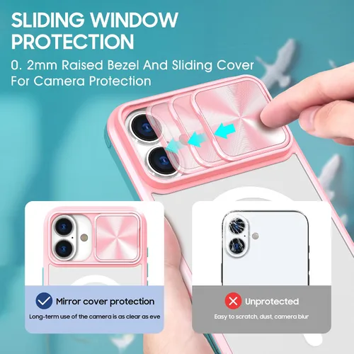 Vista 3 de Funda magnética para iPhone 17 con cubierta deslizante para cámara, compatible con MagSafe, panel trasero transparente que nunca se pone
