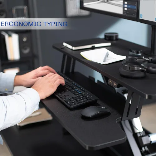 Vista 7 de VIVO DESK-KIT-VE36B2 - Convertidor de escritorio eléctrico de altura ajustable de 36 pulgadas con soporte de monitor dual para pantallas de 13 a 30