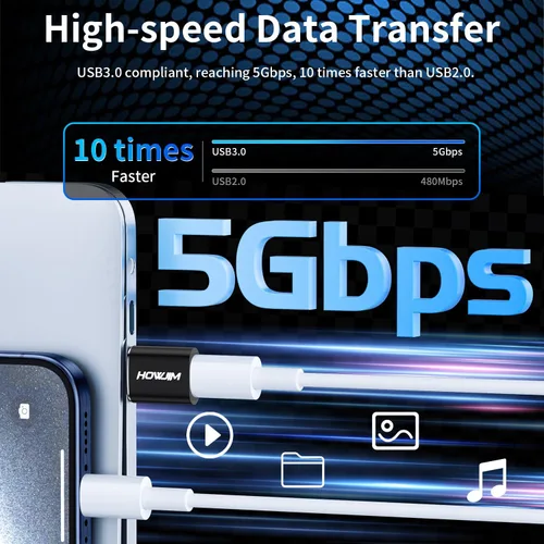 Vista 3 de Paquete de 2 adaptadores USB a USB C, transferencia de datos de carga rápida de 5 Gbps, convertidor de cable tipo C hembra a USB A macho