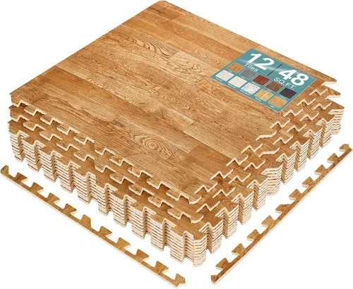 Vista 11 de Sorbus Losetas de suelo de madera veteada, esteras de espuma EVA entrelazadas, losetas de 3/8" de grosor para suelos de madera, esteras de ejercicio
