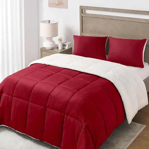 Vista 9 de Juego de edredón Basic Beyond Queen - Juego de edredón de lujo de forro polar sherpa para cama queen, juego de edredón de cama queen suave y cálido
