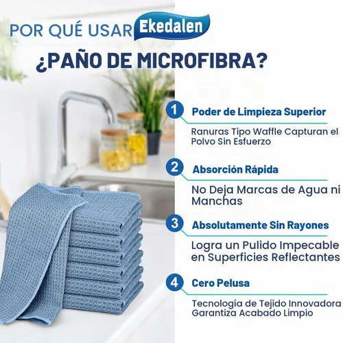 Vista 2 de Ekedalen Paño de limpieza de microfibra tejido de gofre para quitar el polvo, toalla absorbente de secado rápido, trapos de polvo para la cocina