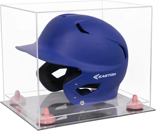 Vista 77 de Better Display Cases Vitrina acrílica para casco de bateo de béisbol con espejo, elevadores rosados, montaje en pared y base de espejo (V22/A012)