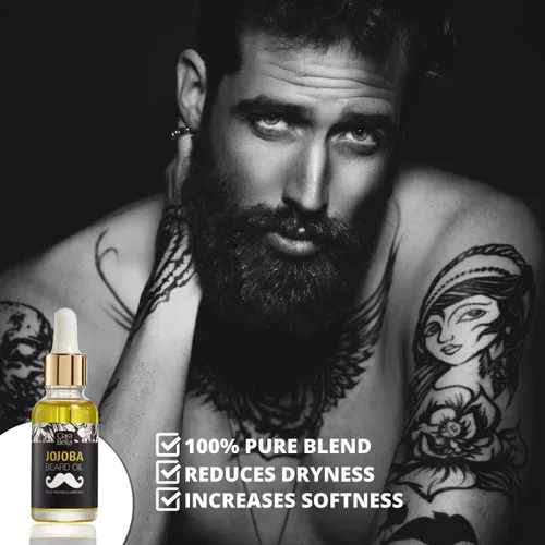 Vista 3 de Aceite para barba de jojoba: sin perfume, puro y orgánico para hombres, detiene la picazón y la caspa, suaviza el cabello grueso y el bigote, 1 fl