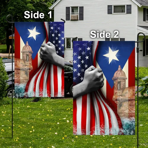 Vista 3 de Banderas de Puerto Rico – Bandera estadounidense puertorriqueña – Bandera de jardín de 12 x 18 pulgadas, decoración para exteriores, lona resistente