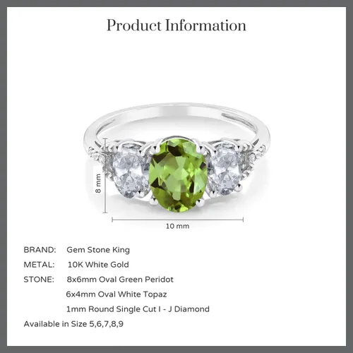 Vista 35 de Anillo de compromiso ovalado de oro blanco de 10 quilates con piedra natal y topacio blanco de 3 piedras con detalles de diamante Centro de 0.315