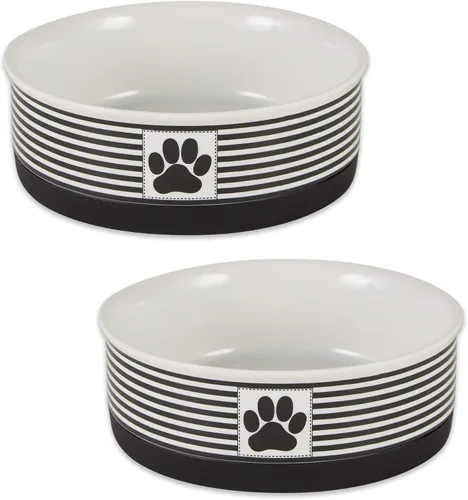 Vista 23 de Bone Dry Ceramic Stripe Paw - Cuencos para mascotas, aptos para lavavajillas, pequeños, 4.25 x 2, negro, 2