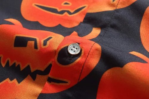 Vista 5 de SSLR - Camisa abotonada, manga corta y diseño de Halloween para hombre