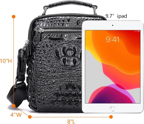 Vista 4 de Bolso bandolera pequeño de cocodrilo, bolsos y bolsos cruzados de cuero de diseñador para hombre, color negro, Negro