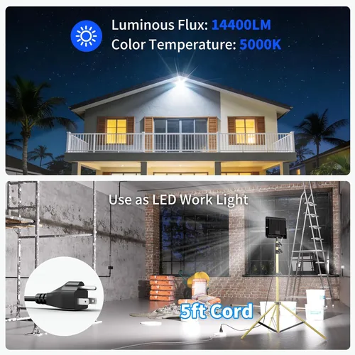 Vista 4 de Luces de inundación de 120 W para exteriores, luz de seguridad LED más brillante de 14400 lm con enchufe, impermeable IP66, reflector de luz diurna