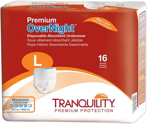 Vista 14 de Tranquility Premium OverNight - Ropa interior absorbente desechable, máxima protección, talla XS, 88 unidades, cintura 43-71 cm - Máxima absorción
