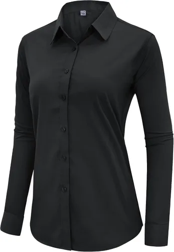 Vista 9 de siliteelon Camisas de vestir con botones para mujer, camisas de vestir de manga larga para mujer, camisas de trabajo de algodón de ajuste regular