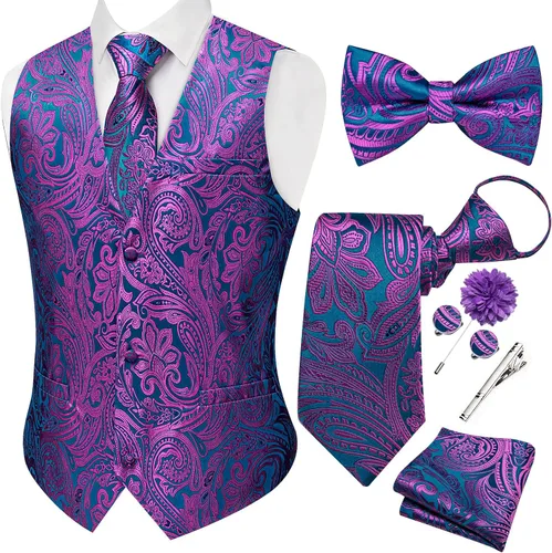 Vista 23 de DiBanGu Conjunto de chaleco de traje de cachemira y corbata preatada para Dorado y Negro