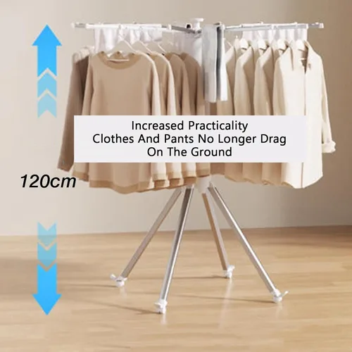 Vista 4 de Estante de secado de ropa plegable, soporte giratorio de 360° para ropa, soporte de lavandería de aluminio, capacidad de carga de 110 libras, con 16