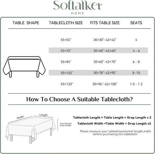 Vista 6 de Softalker Mantel cuadrado a cuadros, mantel de lino de algodón con borla, resistente a las arrugas, mantel a cuadros para cocina, comedor, fiesta