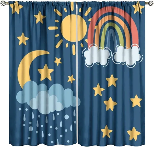 Vista 35 de Cortinas opacas con diseño de sol y luna, cuerpos celestes bohemios, con diseño de sol, luna y estrellas, para sala de estar, dormitorio, 42 x 45