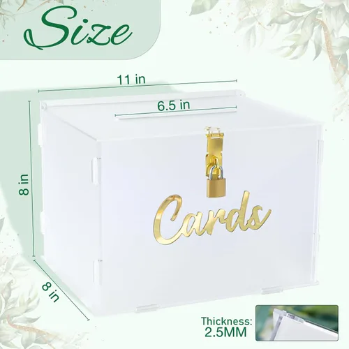 Vista 3 de OurWarm Caja de tarjetas de boda de acrílico esmerilado con cerradura, caja de tarjeta de regalo para boda con tira de luz y bolígrafo, caja