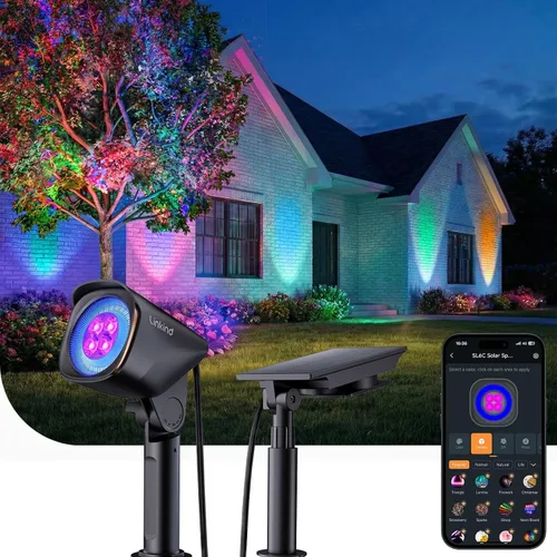 Vista 11 de Linkind Smart Solar Spotlights SL6C, Dual Ring Halloween Lights Multicolor