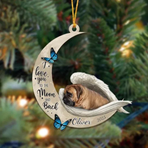 Vista 22 de Adorno colgante personalizado de ángel durmiendo en la luna, perro sabueso afgano, nombre personalizado, acrílico impreso en 2D plano – cumpleaños
