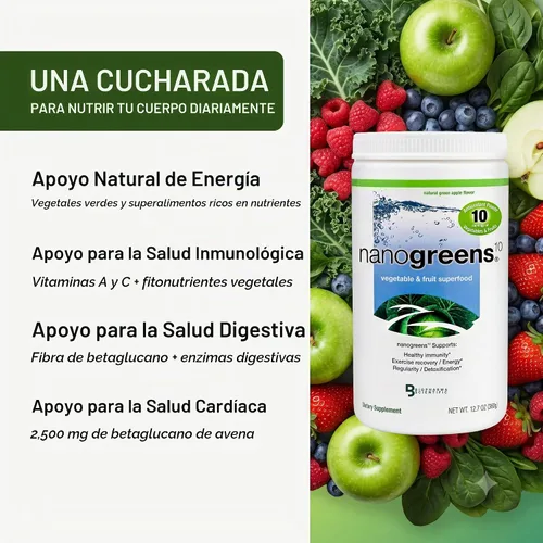 Vista 5 de Producto para preparar bebida Biopharma Scientific NanoGreens 10, 12.7 onzas., NANOG, Verde, 1, 1