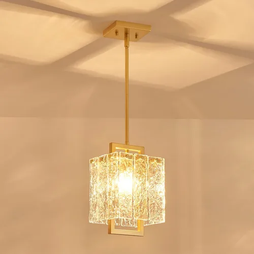 Vista 3 de Shrine Candelabros dorados de iluminación, luz colgante de cristal moderna para comedor, 6.3 pulgadas de profundidad x 19.5 pulgadas de alto