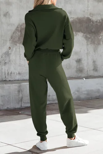 Vista 65 de PRETTYGARDEN Conjunto de suéter de 2 piezas para mujer, sudadera con cremallera, pantalones deportivos, ropa casual
