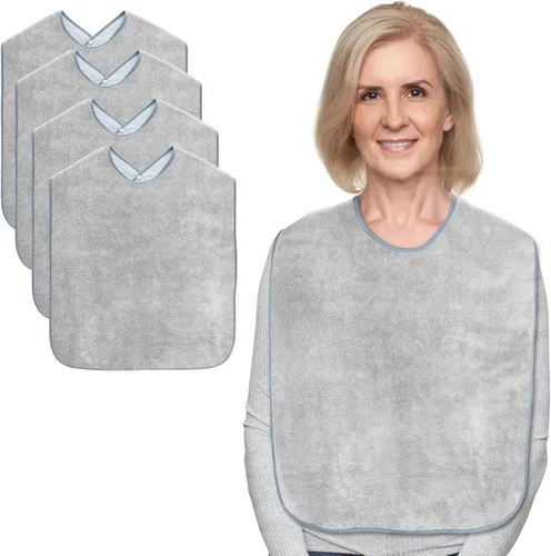 Vista 8 de Baberos para adultos para hombres y mujeres, paquete de 4 unidades, baberos de rizo reutilizables para personas mayores, toalla impermeable
