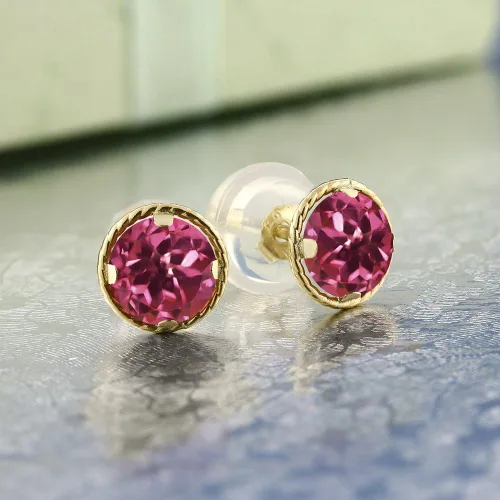 Vista 85 de Gem Stone King Aretes redondos de oro amarillo de 14 quilates con piedra natal Redondos de 0.157 in Aretes de oro para mujeres y hombres