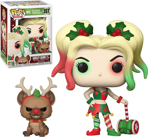 Vista 2 de Funko POP DC Holiday - Figura de vinilo de Harley Quinn con Hyena Helper Pop! (paquete con funda protectora compatible con caja de burbujas pop)