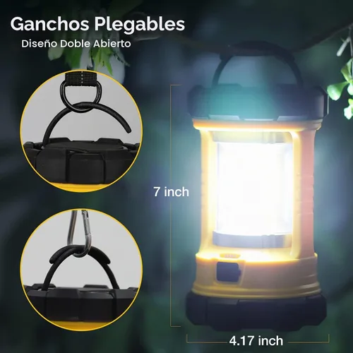 Vista 5 de CT CAPETRONIX Linterna de campamento, luz brillante de campamento de 3200 lúmenes, linterna LED recargable de 4600 mAh para cortes de energía, 5