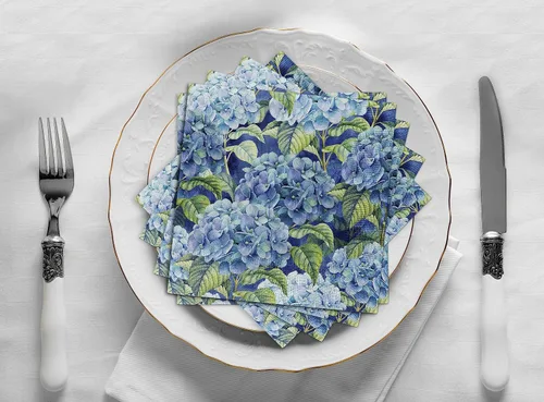Vista 2 de Servilletas de papel desechables de hortensias azules - 40 servilletas