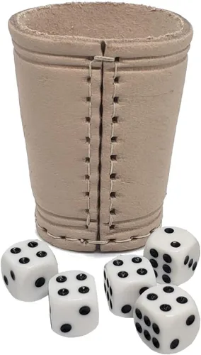 Vista 26 de Cyber-Deals - Taza compacta de cuero genuino para dados + dados con bolsa de almacenamiento de terciopelo negro