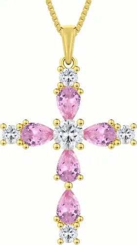 Vista 8 de YL Collar de cruz de plata de ley 925 con colgante de piedra natal religiosa para mujer
