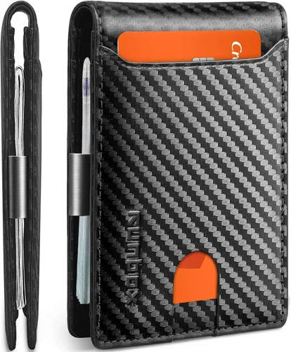Vista 184 de RUNBOX - Carteras delgadas para hombre, cartera de piel con pinza para el dinero, cartera de bolsillo frontal con bloqueo RFID, tarjetero