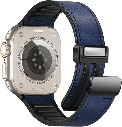 Vista 13 de Correas de cuero magnéticas compatibles con Apple Watch 42mm (Serie 10/11) 41mm 40mm 38mm para hombres y mujeres, cuero genuino con hebilla