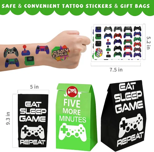 Vista 5 de Bluegogo 146 piezas de recuerdos de fiesta de videojuegos: pases VIP, llaveros, calcomanías de tatuaje, colgantes de zapatos, gorras con botones