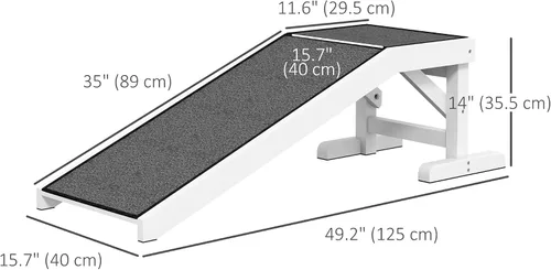 Vista 3 de PawHut Rampa para perros para cama, rampa para mascotas para perros con alfombra antideslizante y plataforma superior, 49 x 16 x 14 pulgadas