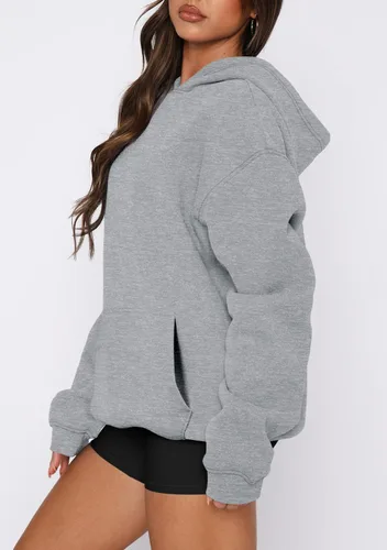 Vista 39 de onlypuff Sudadera casual con capucha para mujer, de manga larga, con bolsillo de canguro, hombro caído