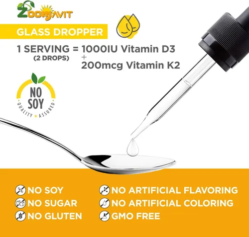 Vista 3 de Gotas líquidas veganas Vitamina D3 K2 (MK7) – Vitamina D líquida 100% a base de plantas mejorada con aceite de coco para una máxima absorción – 1