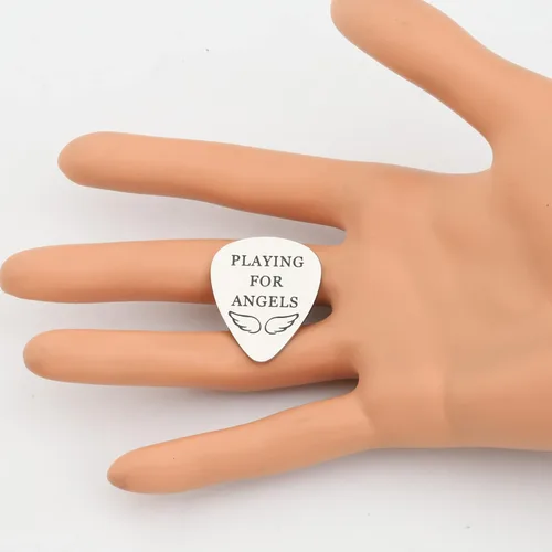 Vista 3 de CENWA Regalo conmemorativo para hijo tocando para ángeles, púa de guitarra, regalo de recuerdo en memoria de la pérdida del músico de un ser querido