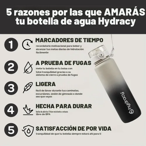 Vista 2 de Hydracy Botella de agua con marcador de tiempo, botella grande de 32 onzas/946 ml, sin BPA, con gradiente, a prueba de fugas y funda sin sudor