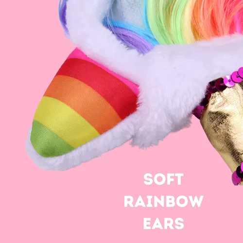 Vista 5 de Needzo Diadema de unicornio con accesorio para el cabello de melena de arcoíris
