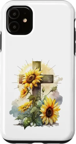 Vista 8 de Faith Christian Cross Watercolor Sunflower Flowers Case for iPhone 17